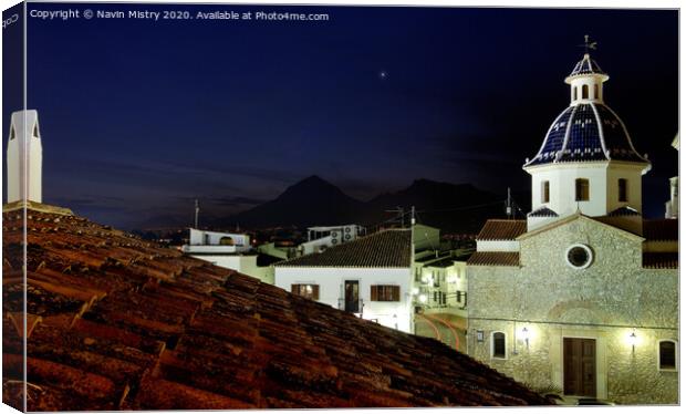 Night time, Altea Spain  Canvas Print by Navin Mistry