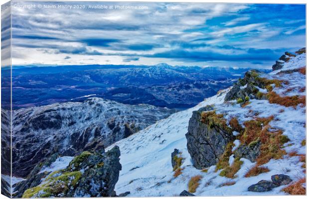 A view from the summit of Ben Ledi, near Callander, Stirlingshire in Winter. Canvas Print by Navin Mistry