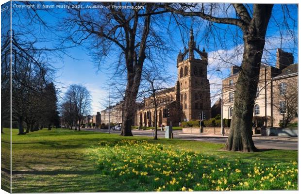 The South Inch, and the St Leonard’s in the Fields Church, Perth, Scotland seen with spring flowers Canvas Print by Navin Mistry