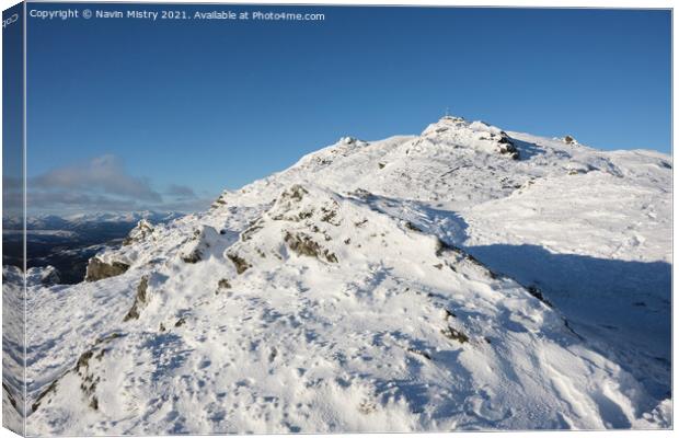Summit of Ben Ledi, near Callander, Scotland, seen with winter snow Canvas Print by Navin Mistry
