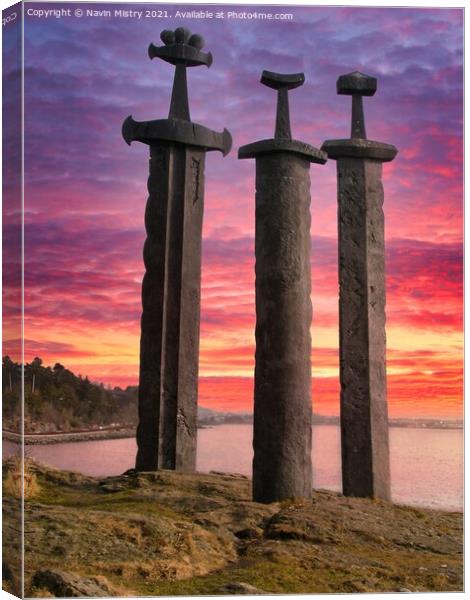 Sverd i fjell (Swords in Rock) Hafrsfjord, near St Canvas Print by Navin Mistry