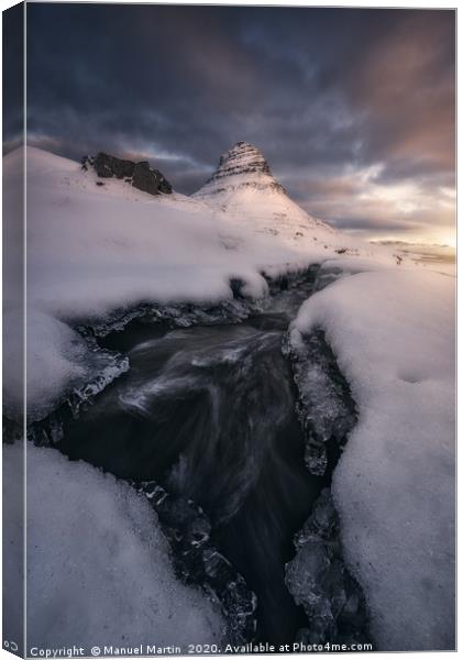 Rushing Water under the Mountain Peak Canvas Print by Manuel Martin