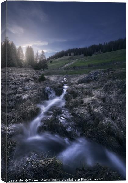 Small mountain stream in twilight Canvas Print by Manuel Martin