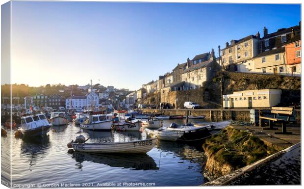 Boats in Mevagissey Harbour, Cornwall Canvas Print by Gordon Maclaren