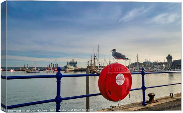 Lifebouy, Falmouth Harbour, Cornwall Canvas Print by Gordon Maclaren