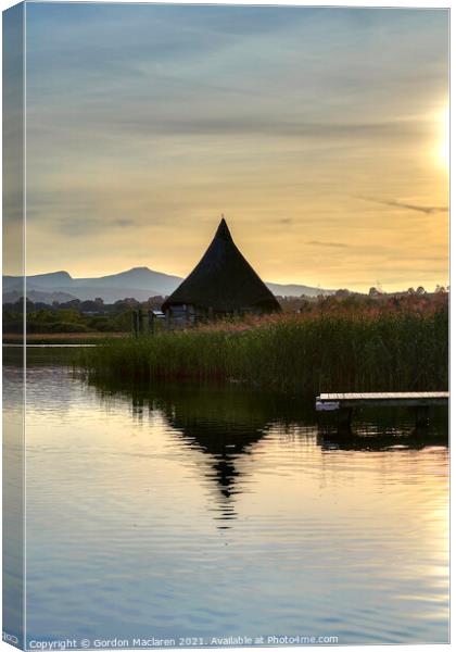 Sunset over the Crannog, Llangorse Lake Canvas Print by Gordon Maclaren