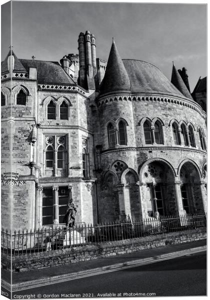 Monochrome image of the Old College, Aberystwyth  Canvas Print by Gordon Maclaren