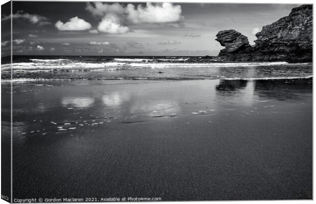 Monochrome Carreg Bica, Llangrannog, Wales Canvas Print by Gordon Maclaren