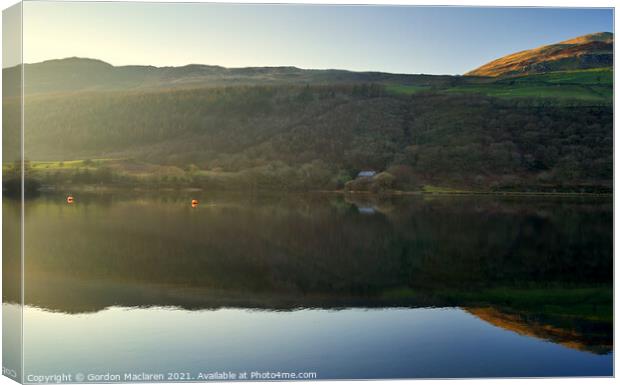 Sunset reflections in Tal-y-llyn Lake Canvas Print by Gordon Maclaren