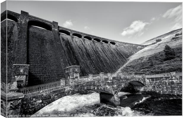 The Claerwen Dam, Elan Valley, in monochrome Canvas Print by Gordon Maclaren