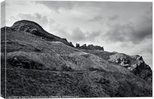 Tintagel Castle, Cornwall in black and white Canvas Print by Gordon Maclaren