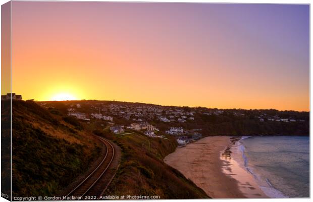 Sunrise over Carbis Bay, St. Ives, Cornwall Canvas Print by Gordon Maclaren