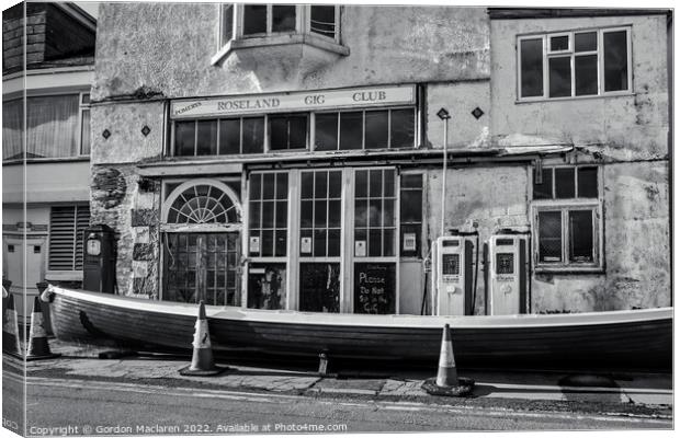 Roseland Gig Club, St Mawes, Cornwall, Monochrome Canvas Print by Gordon Maclaren