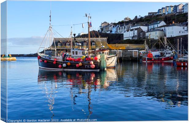 Boats In Mevagissey Harbour, Cornwall  Canvas Print by Gordon Maclaren