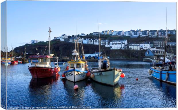 Fishing boats in Mevagissey Harbour, Cornwall Canvas Print by Gordon Maclaren