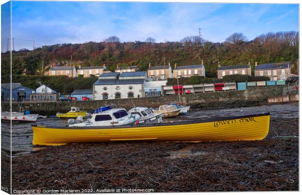 Cornish Gig Boat, Porthleven Harbour Canvas Print by Gordon Maclaren