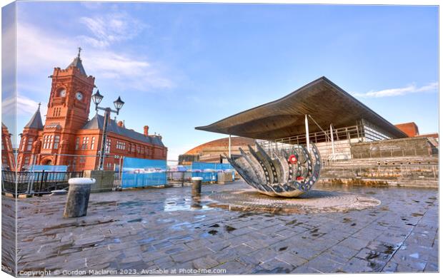 Cardiff Bay, The Pierhead Building And The Senedd Canvas Print by Gordon Maclaren