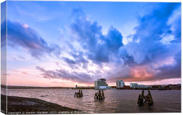 Sunset over Cardiff Bay, South Wales Canvas Print by Gordon Maclaren