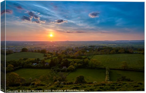 Sunset over Somerset Canvas Print by Gordon Maclaren
