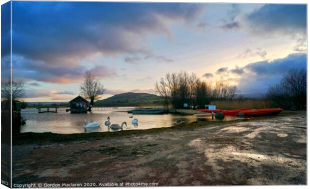Sunset and Swans, Llangorse Lake Canvas Print by Gordon Maclaren