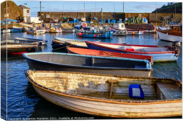 Boats in Mevagissey Harbour Cornwall Canvas Print by Gordon Maclaren