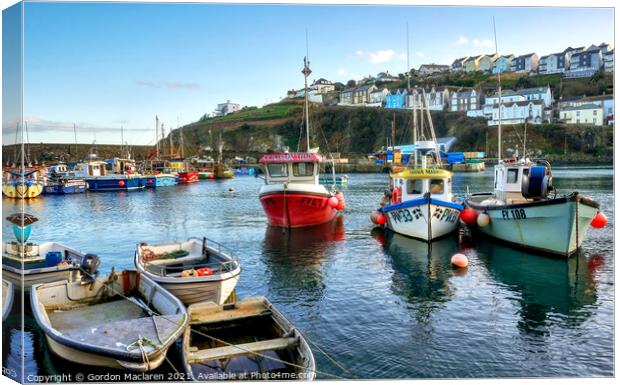 Fishing Boats in Mevagissey Harbour Cornwall Canvas Print by Gordon Maclaren