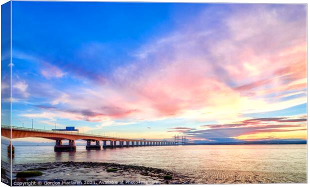 Winter Sunset over the Prince of Wales Bridge, river Severn Canvas Print by Gordon Maclaren