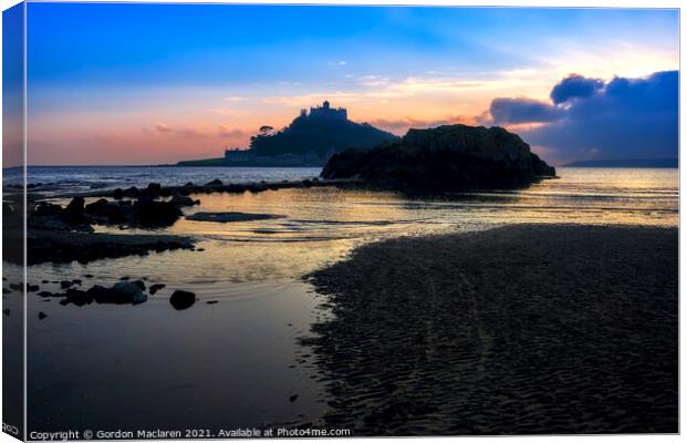 Sunset, St Michael's Mount, Marazion, Cornwall Canvas Print by Gordon Maclaren