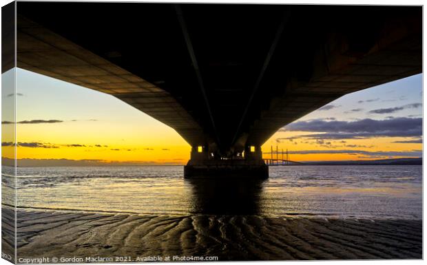 Severn Bridge Sunset Canvas Print by Gordon Maclaren