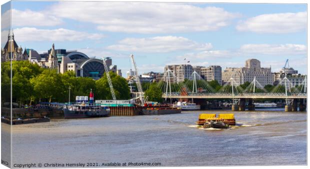 London, 14th May 2020: A tug boat pulling fright on the Thames  Canvas Print by Christina Hemsley