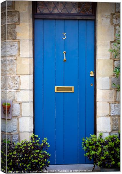 House number 3 on a blue front door Canvas Print by Christina Hemsley