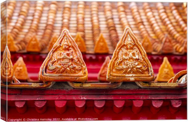 Ornate roof tiles on a temple in Bangkok, Thailand,  Canvas Print by Christina Hemsley