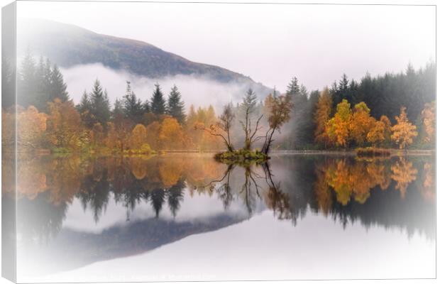 Hospital Lochan Glencoe Village Misty Reflections  Canvas Print by Barbara Jones