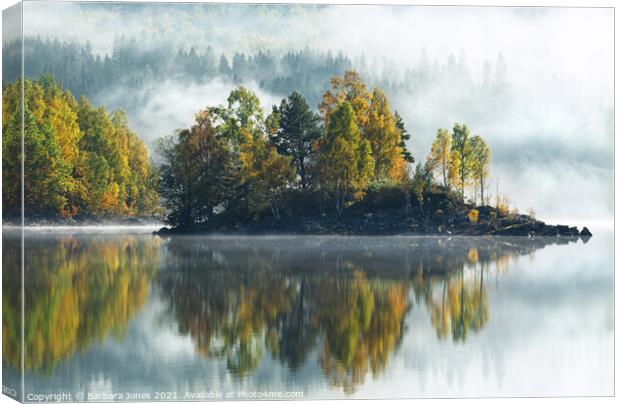 Misty Tranquility at Loch Garry Canvas Print by Barbara Jones