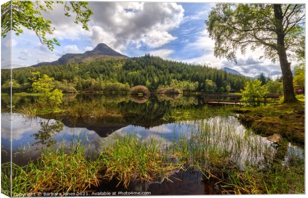 Hospital Lochan, Summer, Glencoe Village Scotland Canvas Print by Barbara Jones