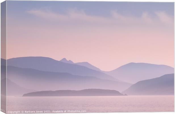  Sunset over Skyes Cuillin Mountains Canvas Print by Barbara Jones