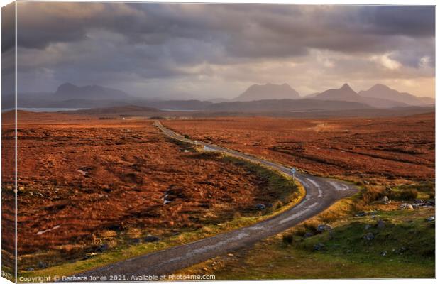 Inverpolly Hills Single Track Road Coigach Scotlan Canvas Print by Barbara Jones