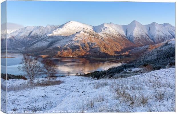 Five Sisters and Loch Duich in Winter Kintail Scot Canvas Print by Barbara Jones