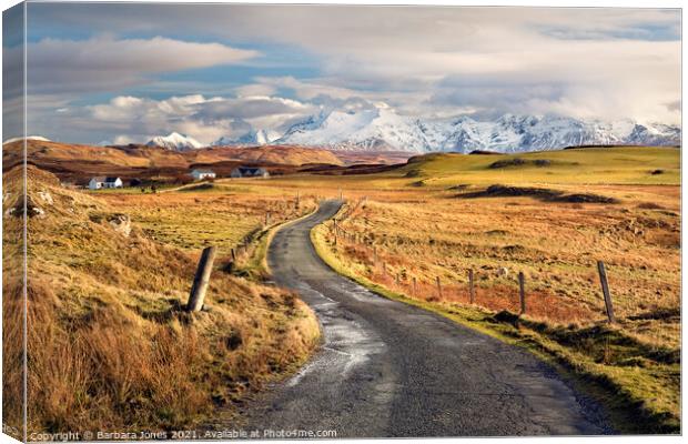 The Cuillins of Skye in Winter from Ebost Scotland Canvas Print by Barbara Jones