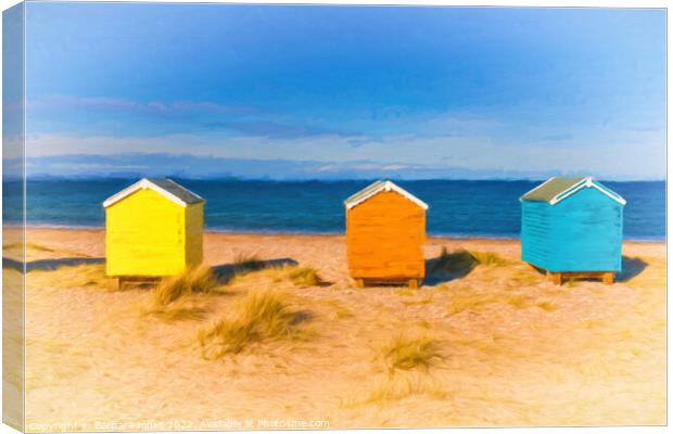 Colourful Beach Huts of Findhorn Canvas Print by Barbara Jones