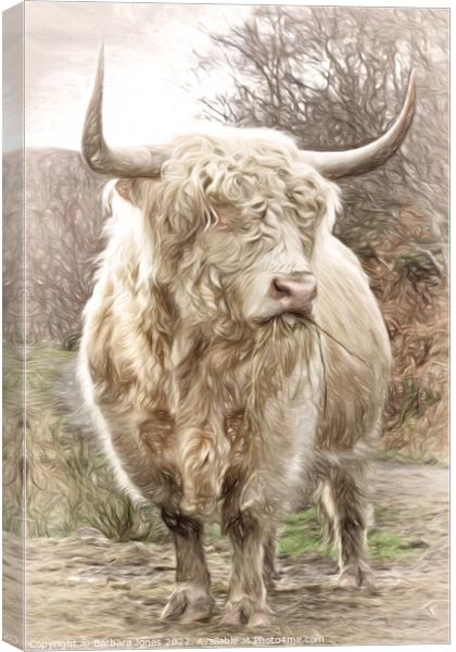 Highland Bull Painting Scottish Highlands. Canvas Print by Barbara Jones