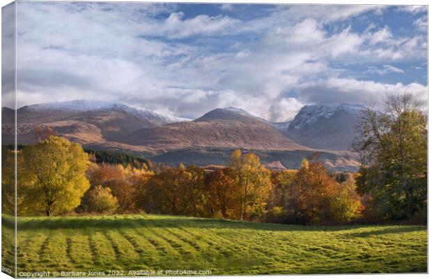 Ben Nevis Range Autumn Colours Scotland. Canvas Print by Barbara Jones