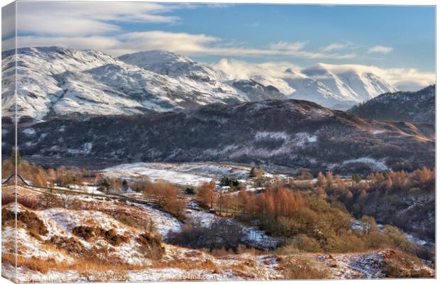 Five Sisters of Kintail in Winter, Scotland. Canvas Print by Barbara Jones
