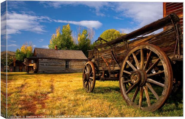  Nevada City Ghost Town Cart and Cabin Montana USA Canvas Print by Barbara Jones