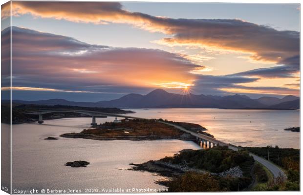 Skye Bridge Sunset Cuillins Scotland Canvas Print by Barbara Jones