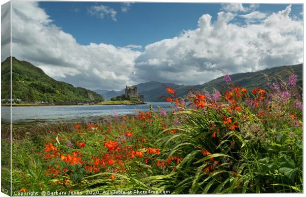 Eilean Donan Castle Summer Flowers Scotland Canvas Print by Barbara Jones