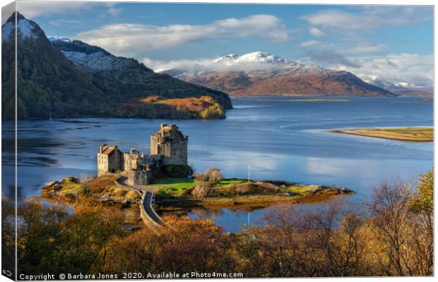  Eilean Donan Castle and Skye Late Autumn Scotland Canvas Print by Barbara Jones