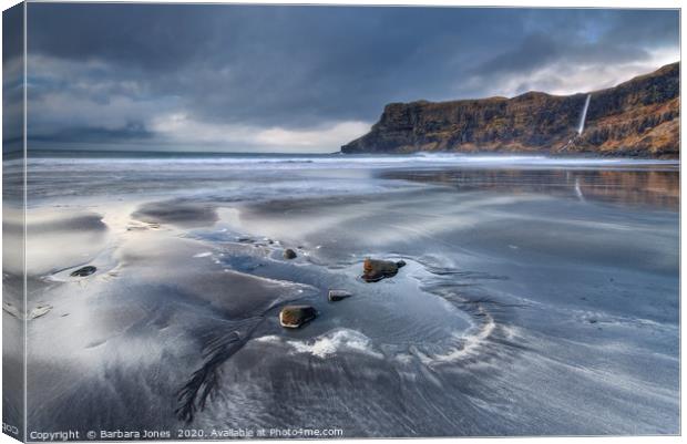 Talisker Beach and Moody Sky Isle of Skye Scotland Canvas Print by Barbara Jones