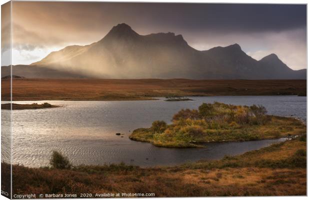 Stormy Sunrise over Ben Loyal Mountain Canvas Print by Barbara Jones