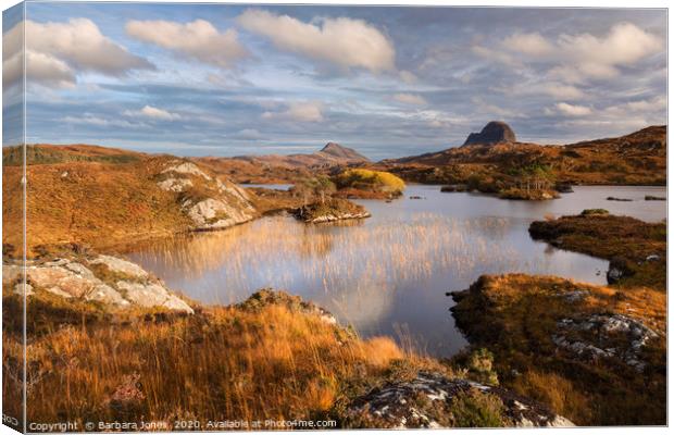 Suilven and Canisp in Autumn, Assynt   Canvas Print by Barbara Jones
